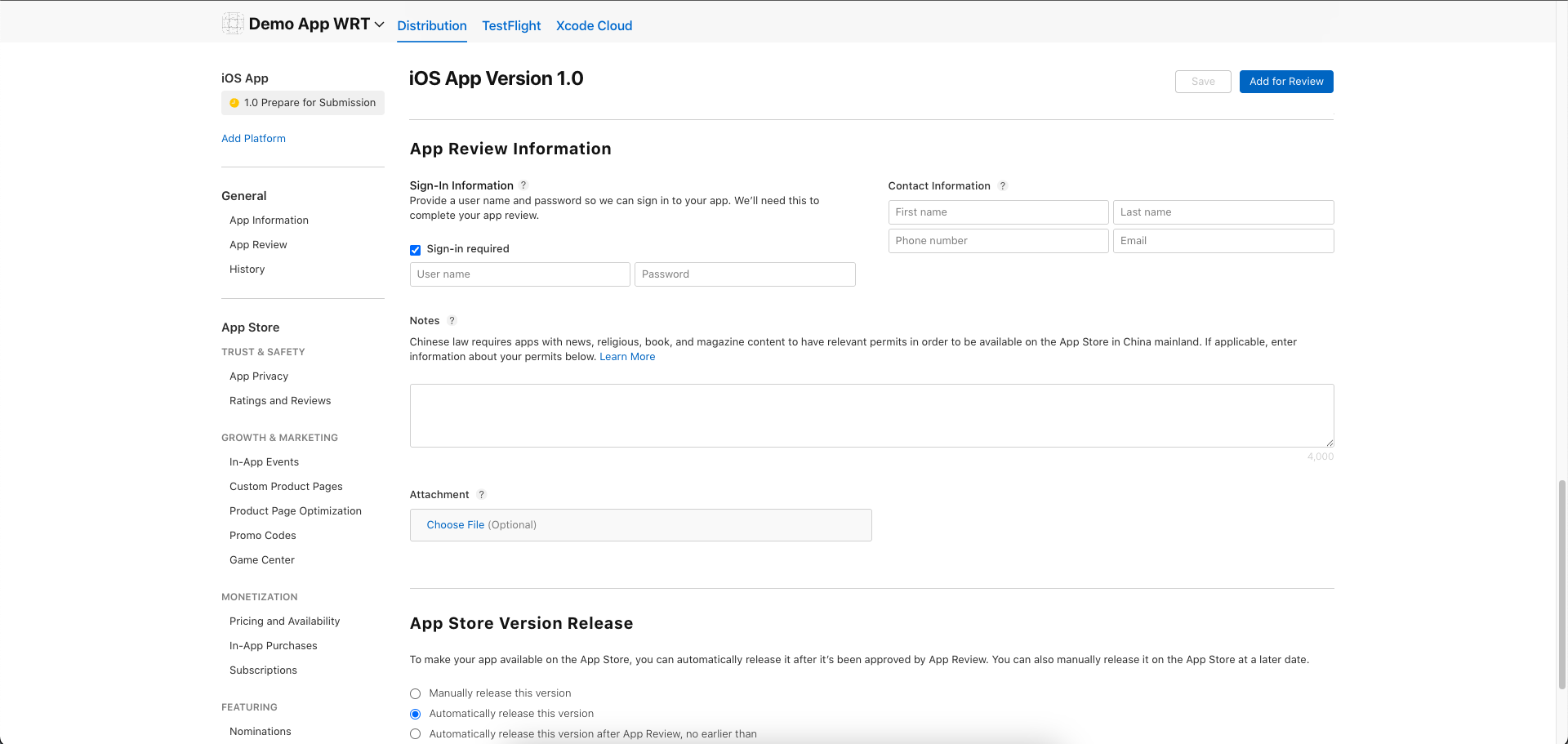 App Store Connect Setup