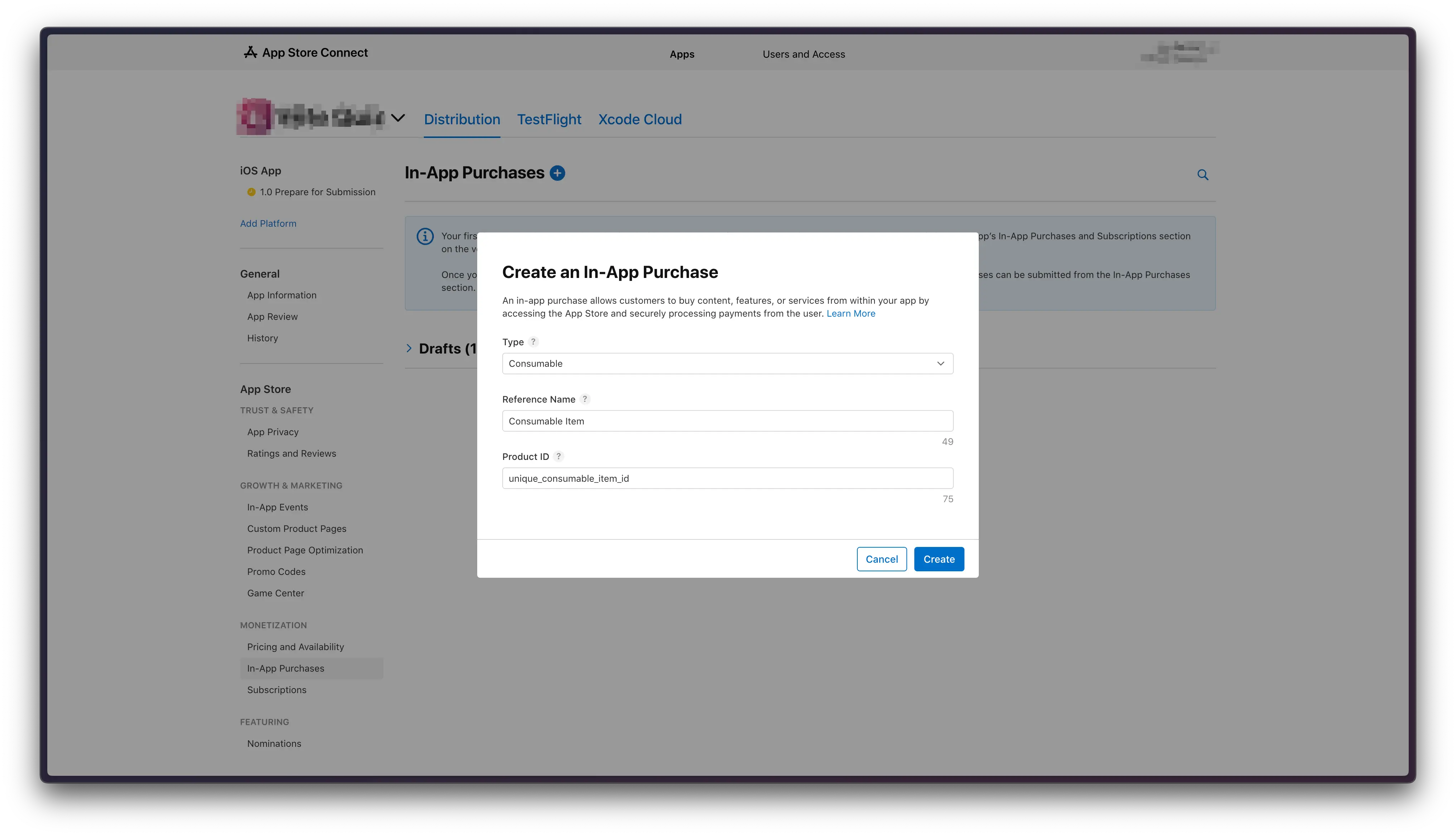 App Store Create IAP