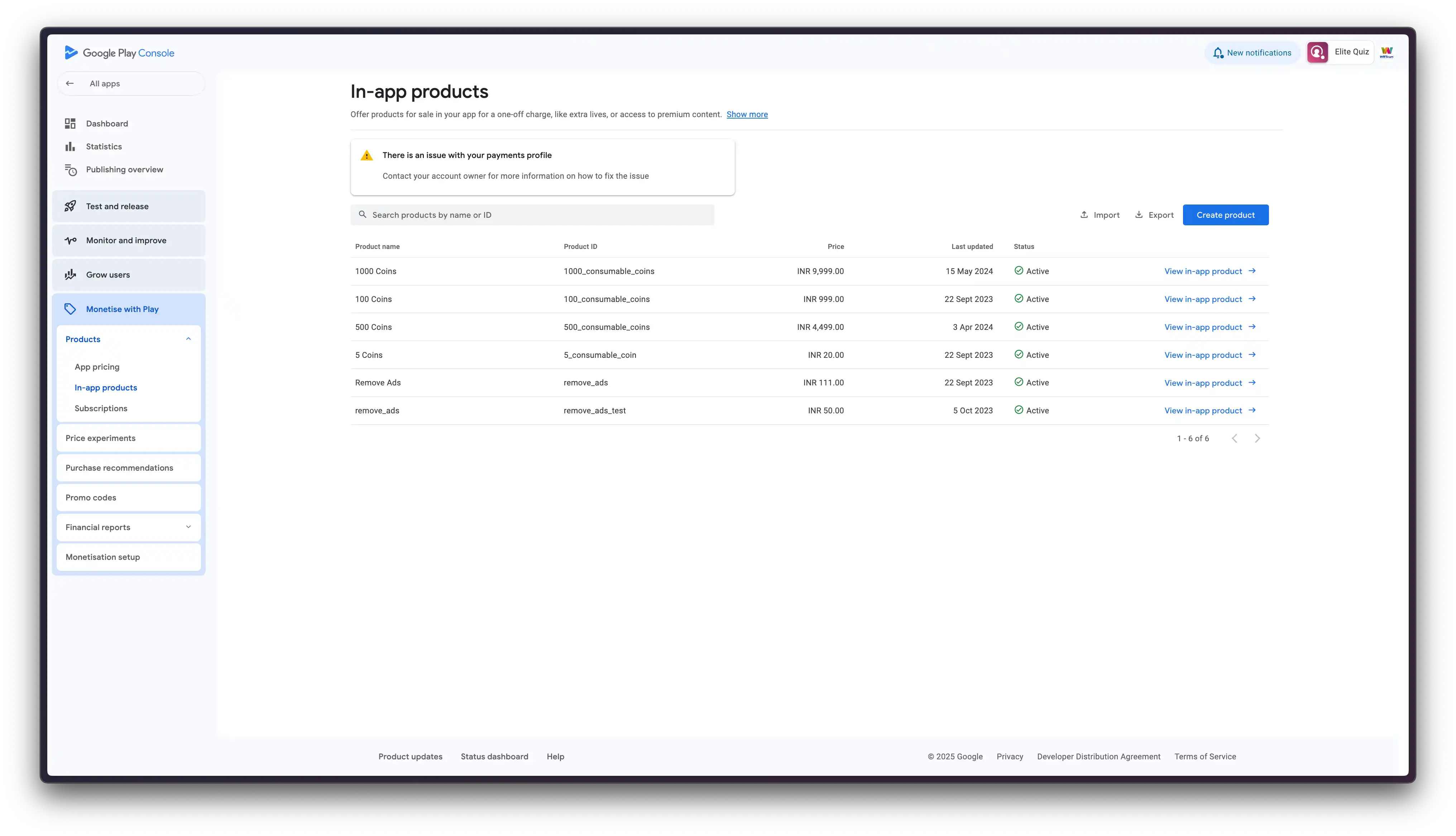 Play Console Create IAP
