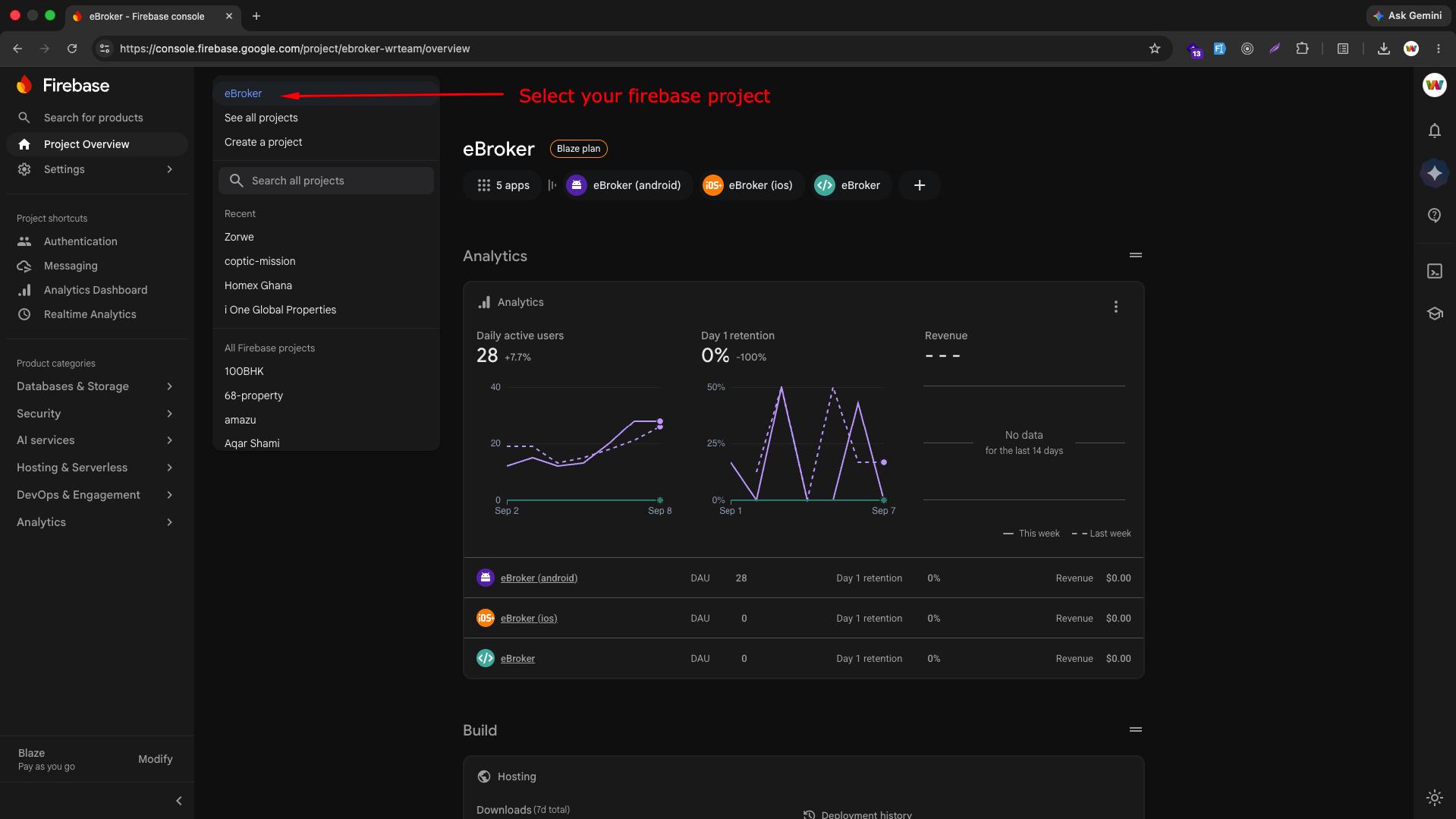 Select Firebase project
