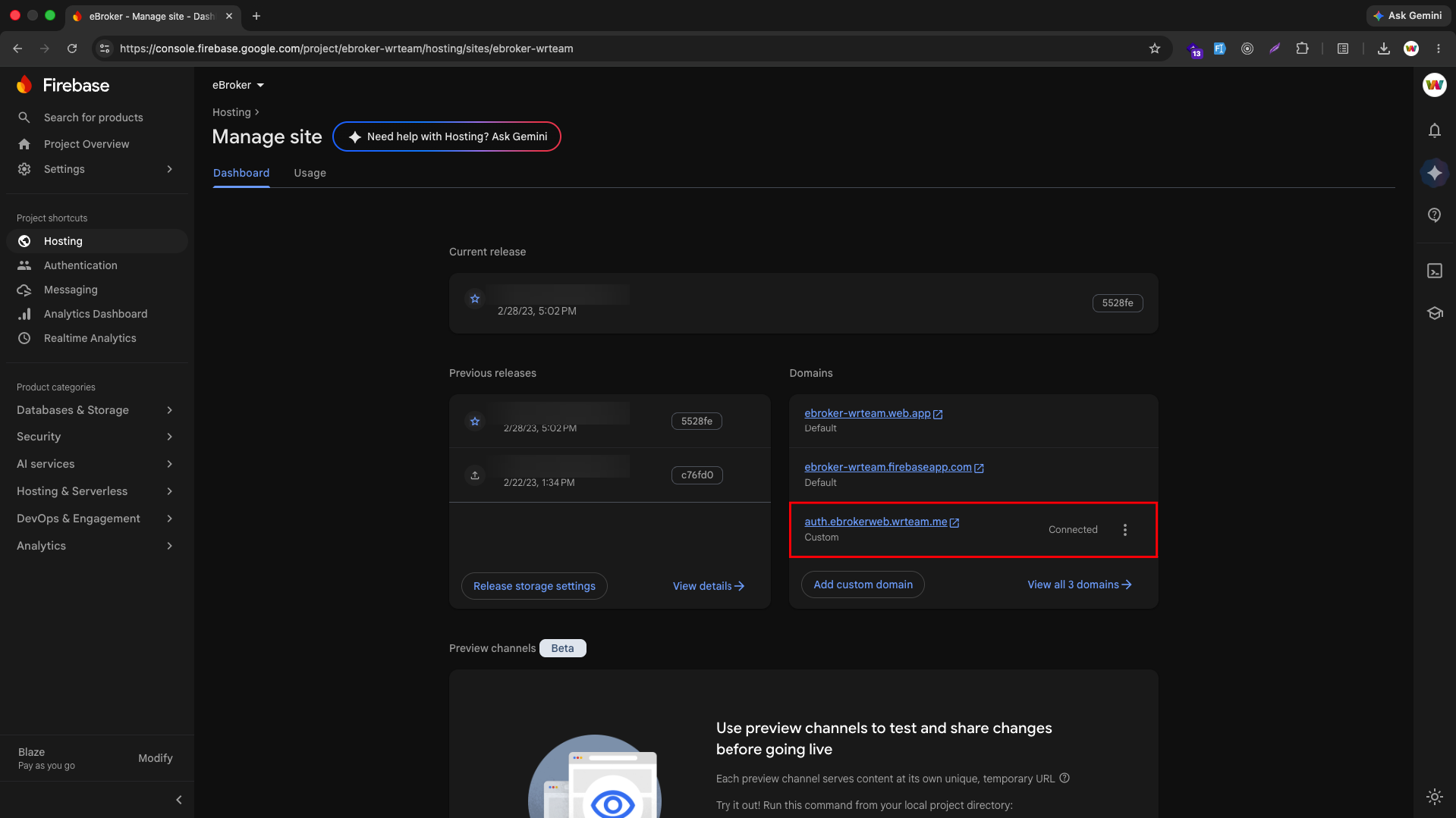 Custom domain connected