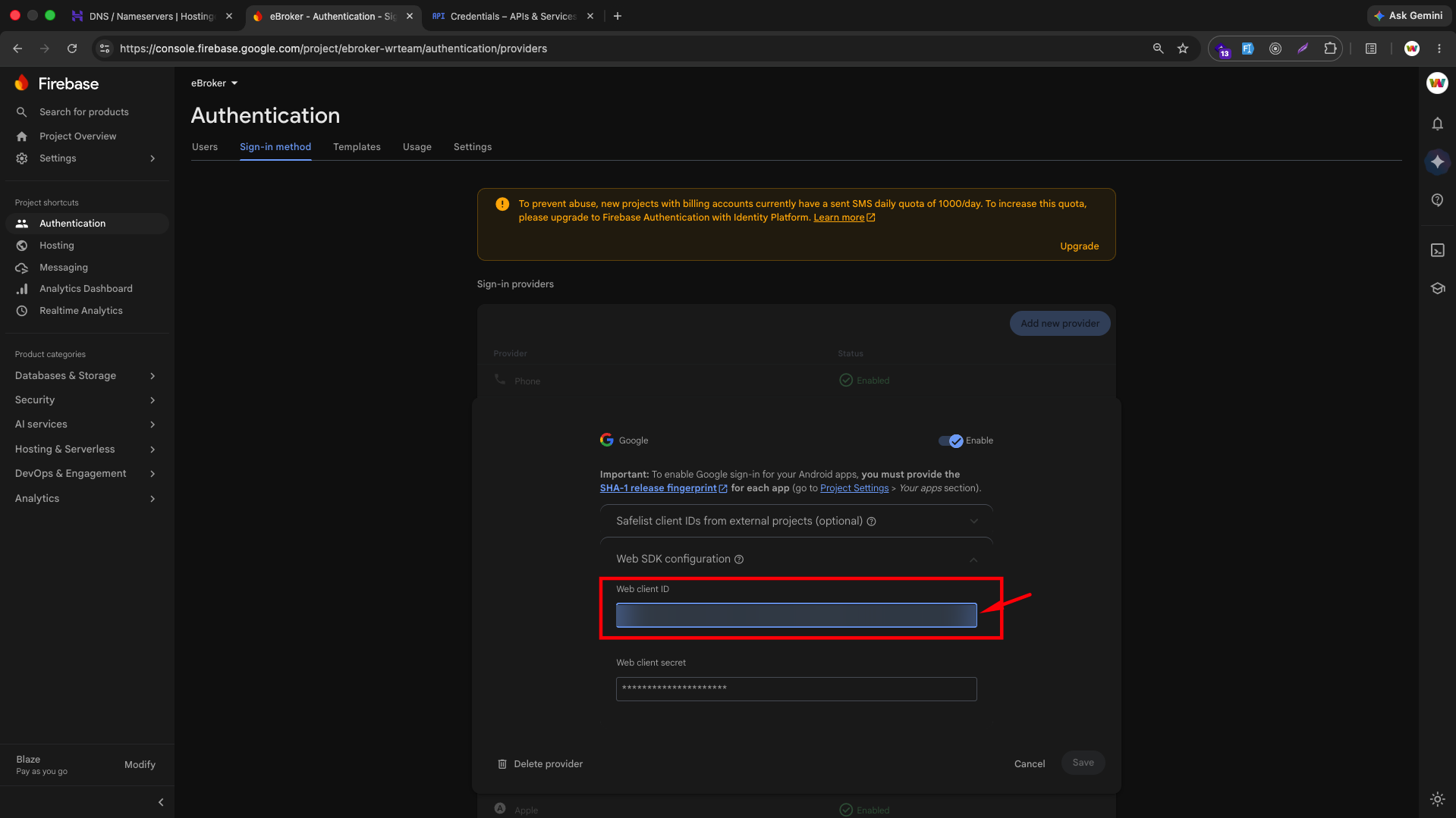Web client ID and secret