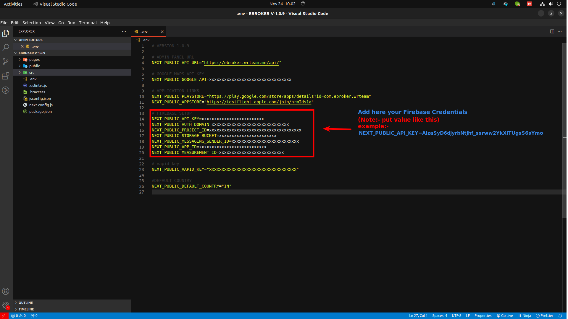 Firebase .env File Configuration Example