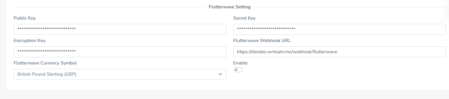 Flutterwave API Keys Settings