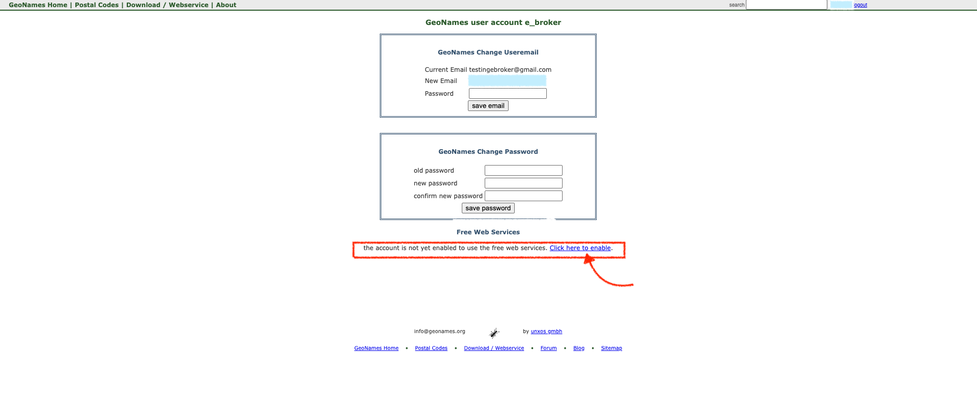 Enable GeoNames Web Services