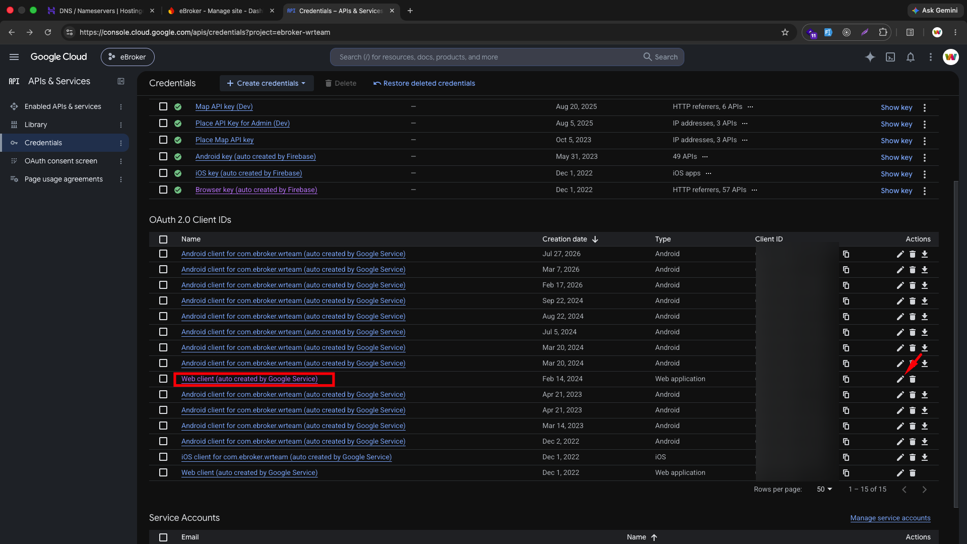 OAuth 2.0 Client IDs list