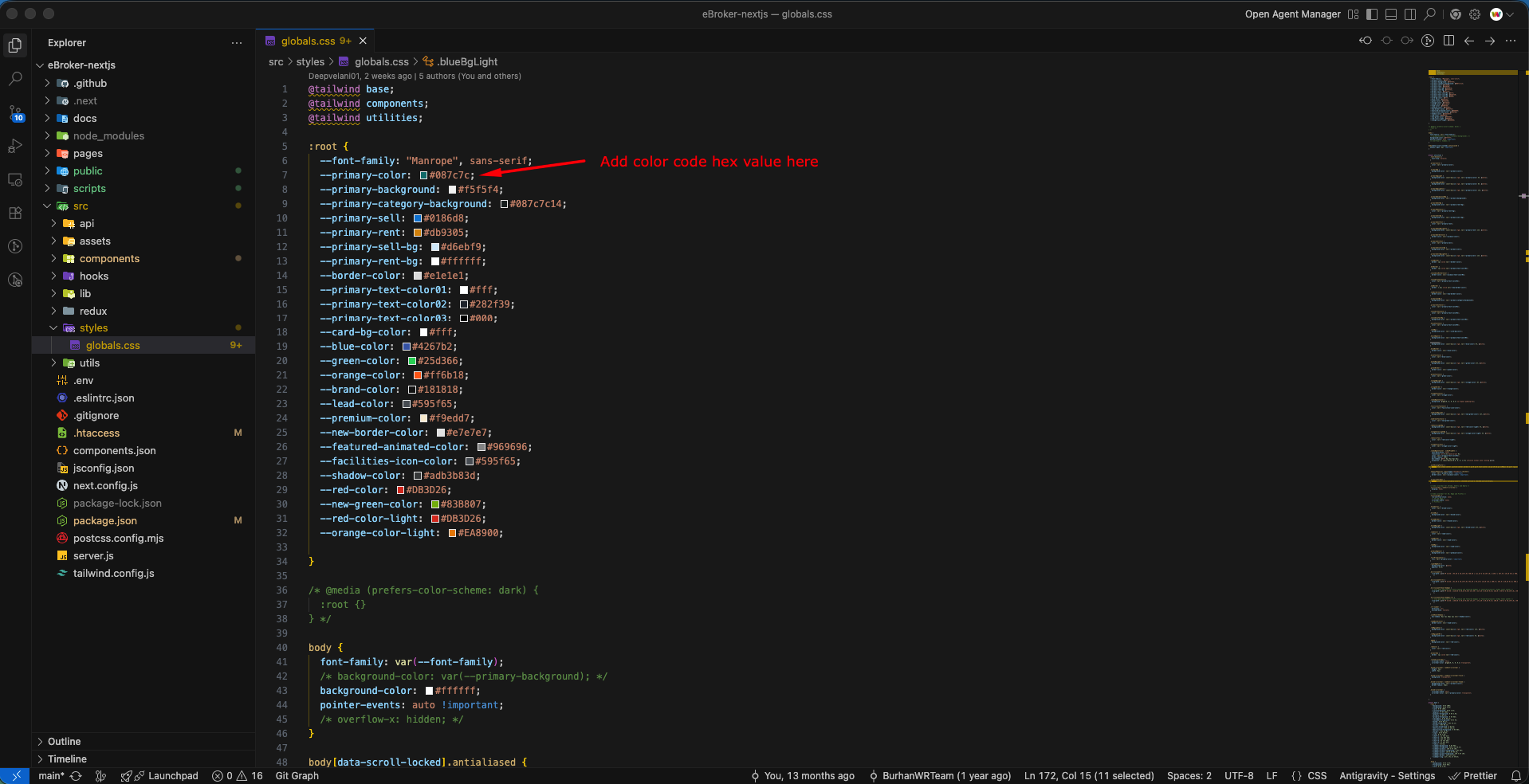 Hex Color Code in globals.css