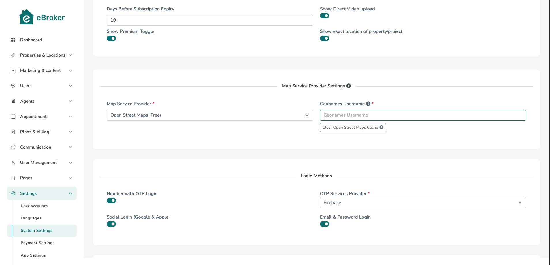 Map Service Provider Settings