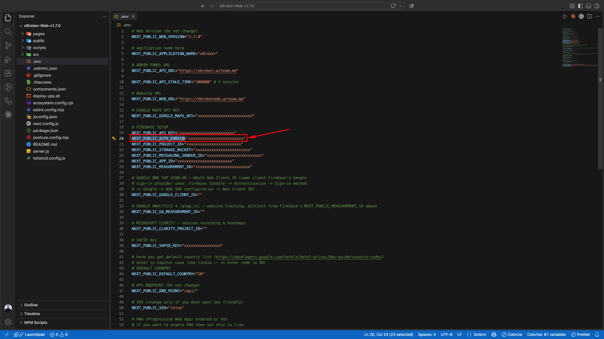 Set NEXT_PUBLIC_AUTH_DOMAIN in .env