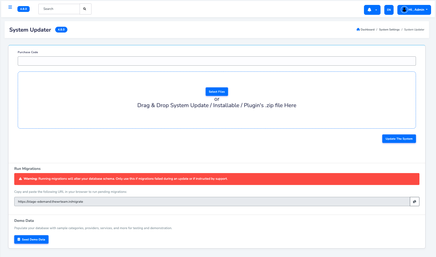 System Updater Settings