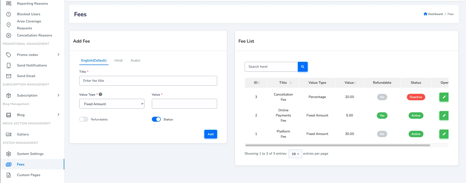 Admin Dynamic Fees