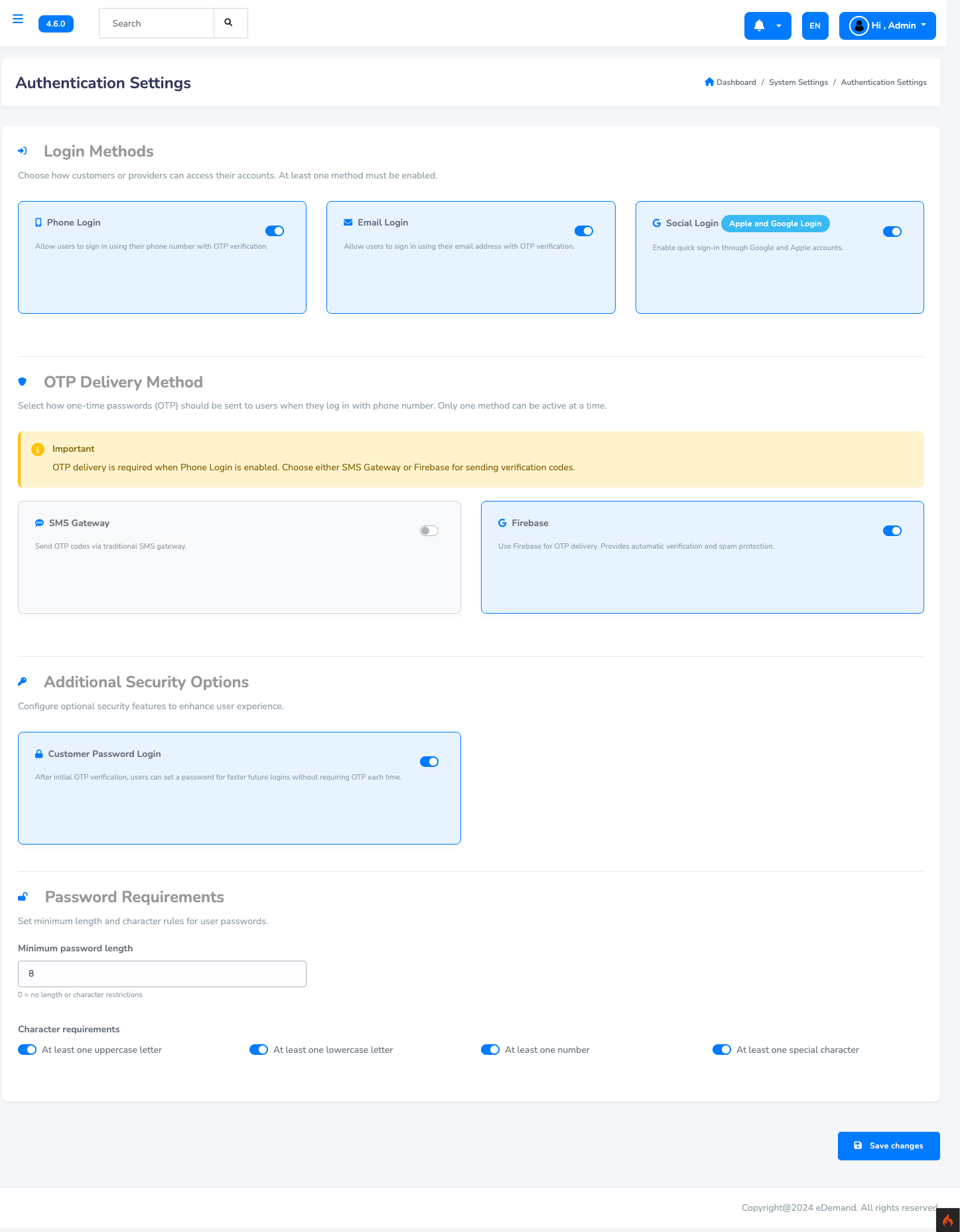 Authentication settings
