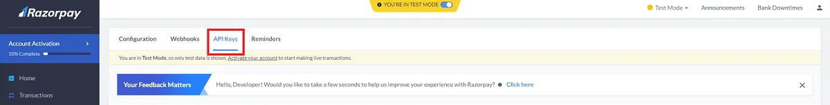 Razorpay API Keys