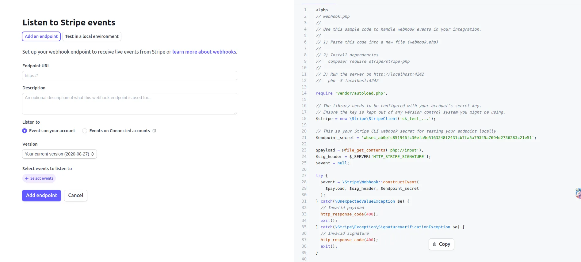Stripe Add Webhook