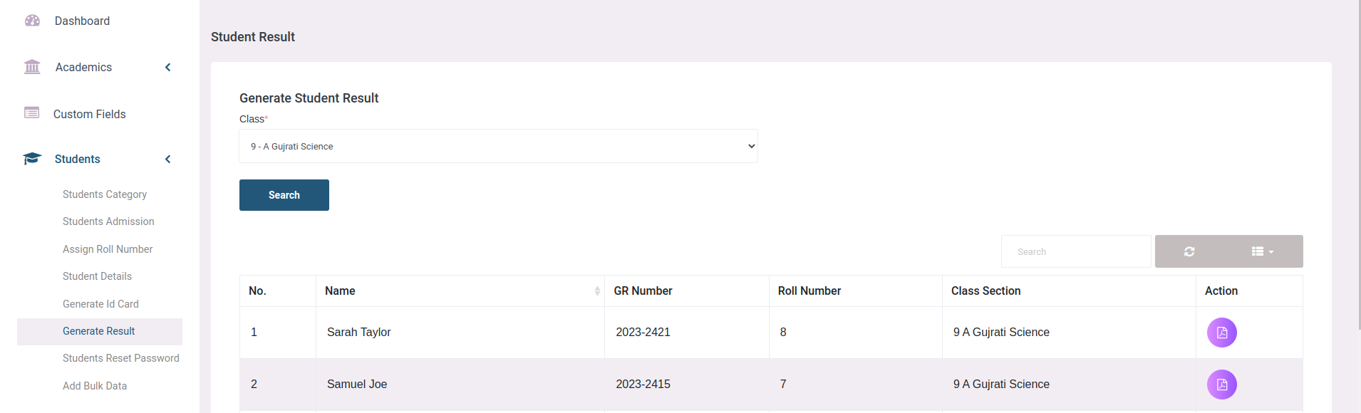 Student Result