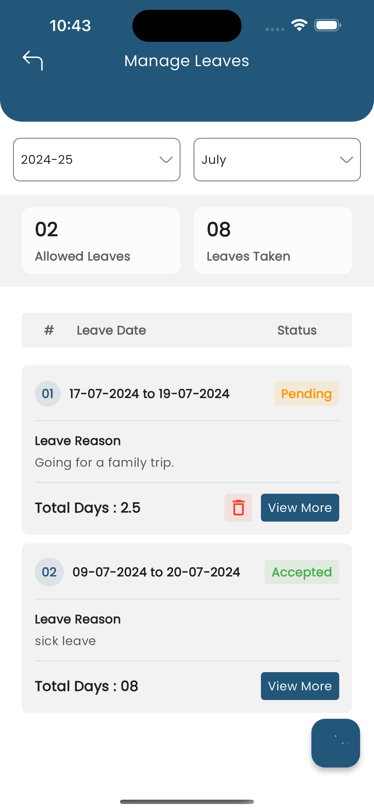 Manage Leaves