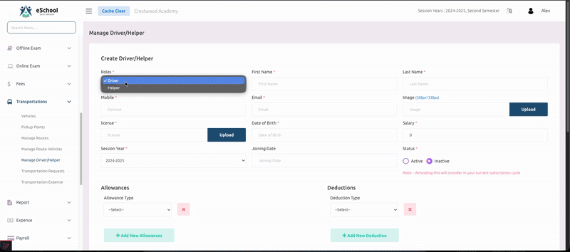 Manage Driver/Helper