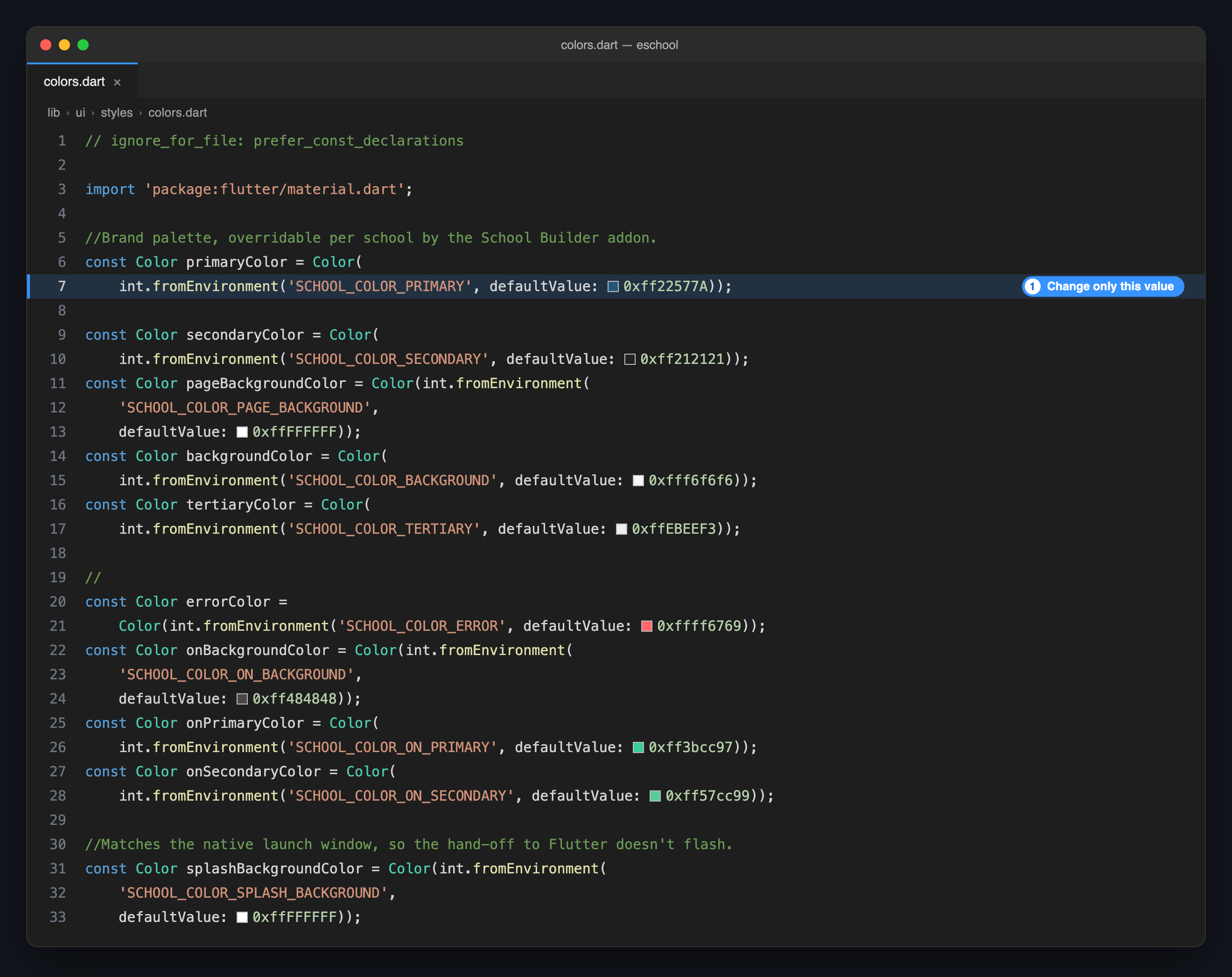 colors.dart: each colour and its default value