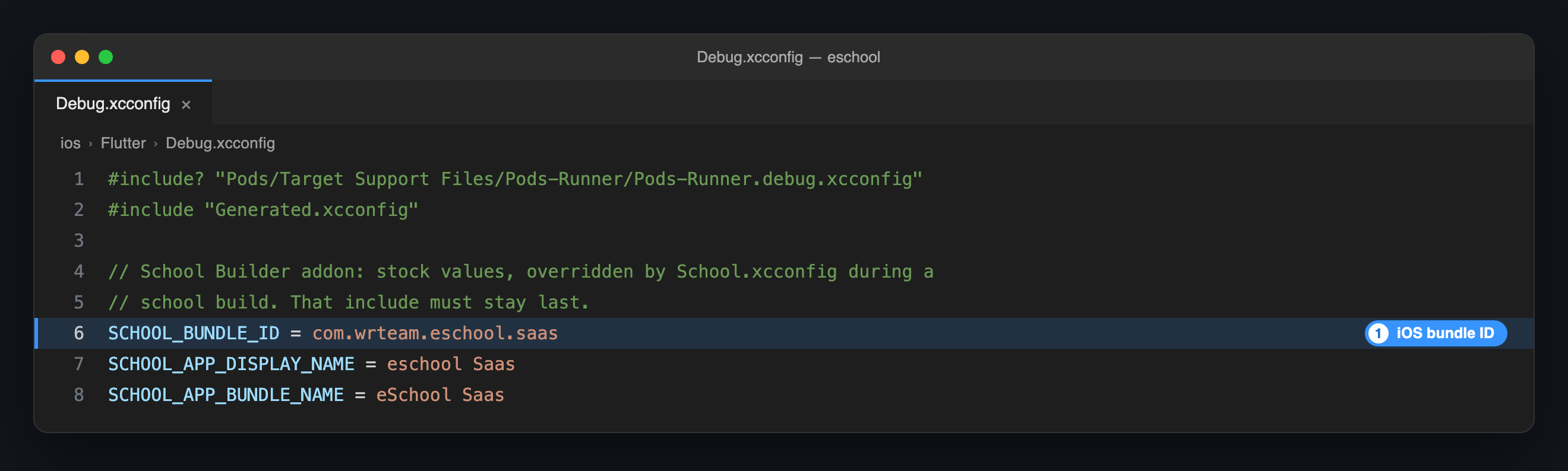 Debug.xcconfig: the iOS bundle ID