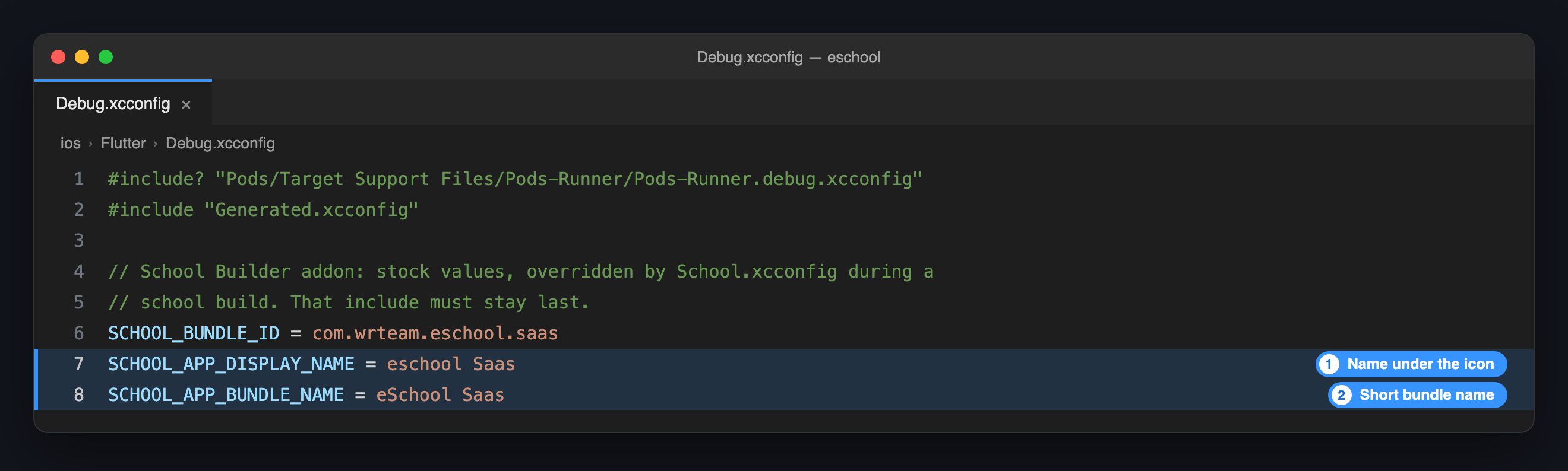 Debug.xcconfig: the iOS app name