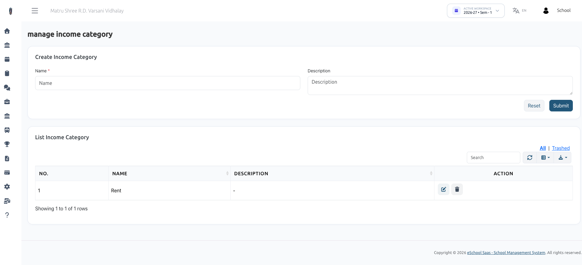 Manage Income Category
