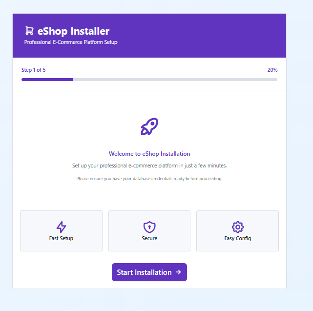 Installation Welcome Screen