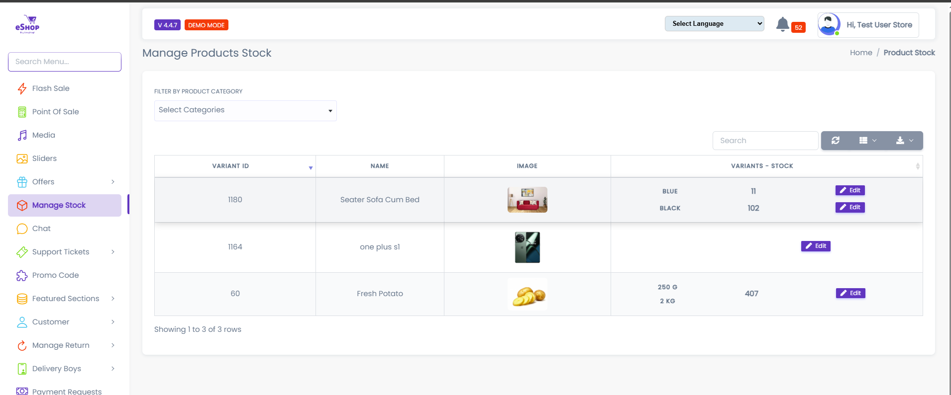 Manage Products Stock