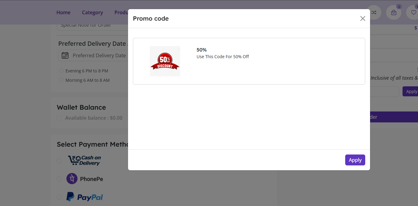 Promo Code on Website