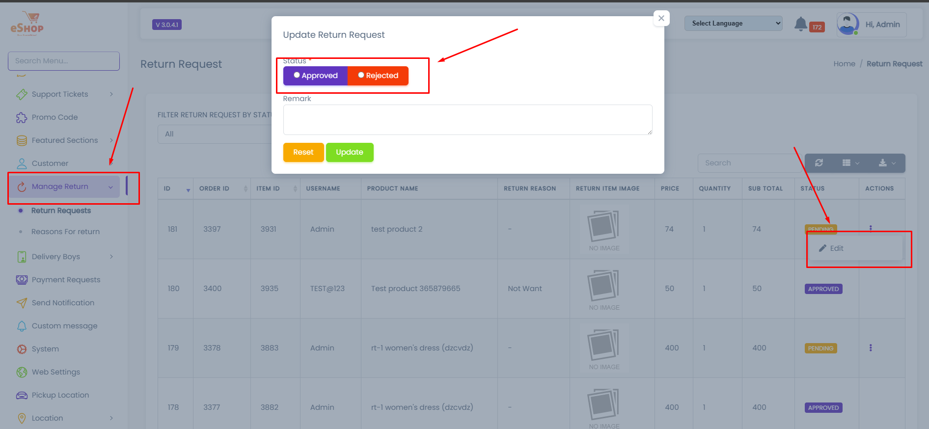 Admin Review Return