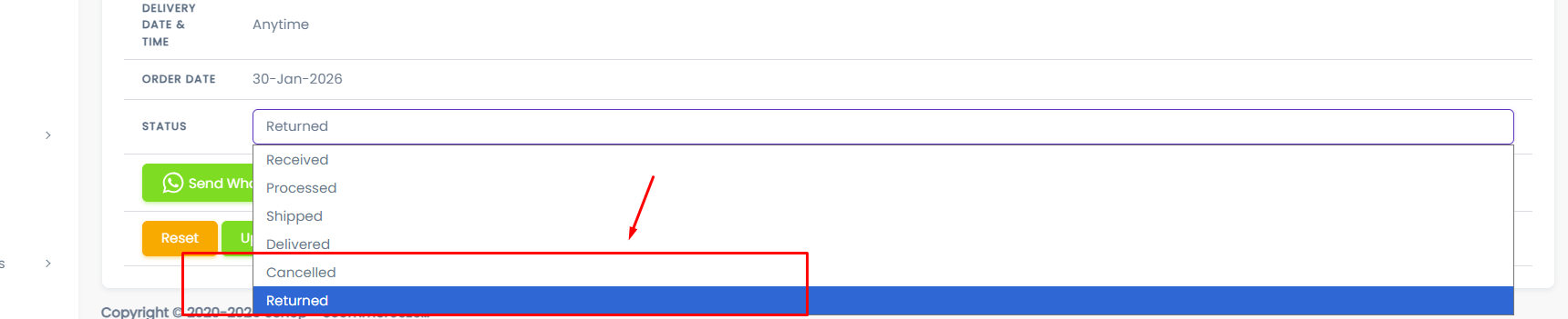 Update Status to Returned