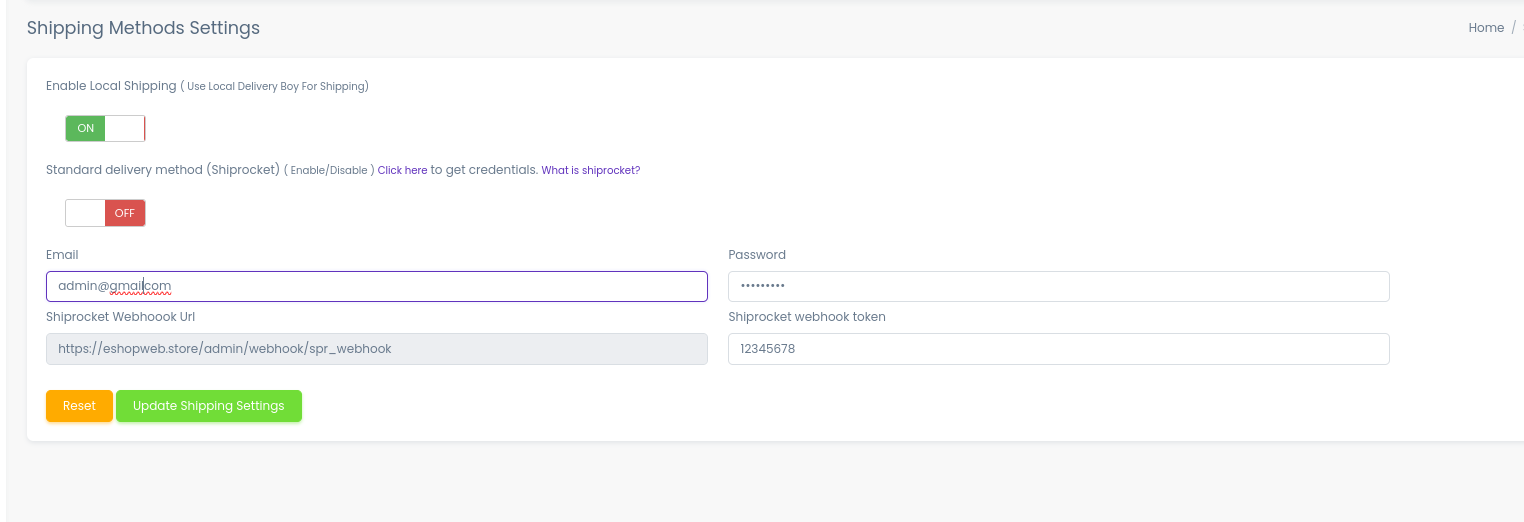 Shipping Methods
