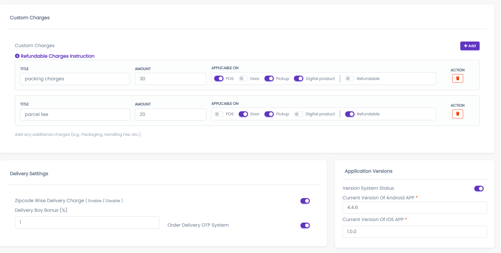 System Settings Logistics