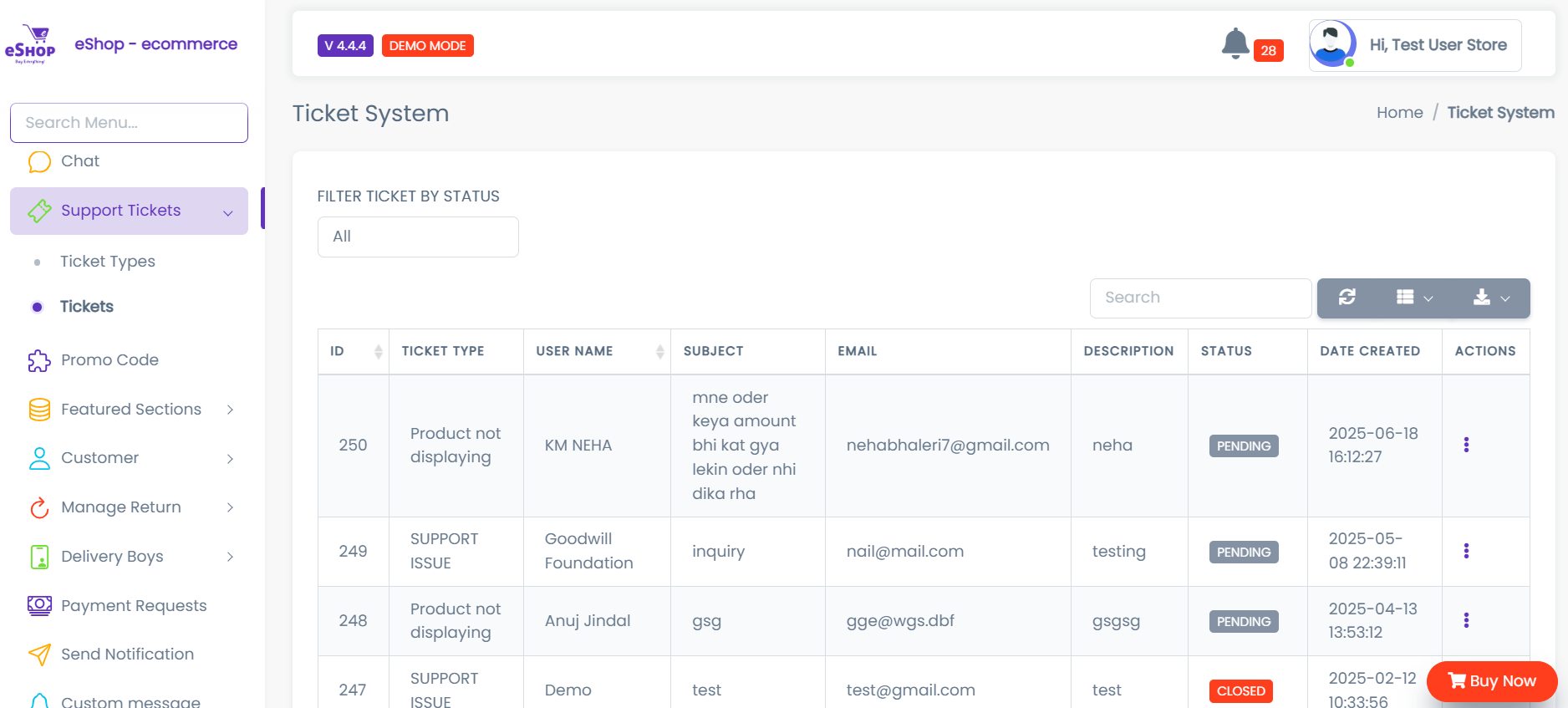 Support Ticket System Dashboard
