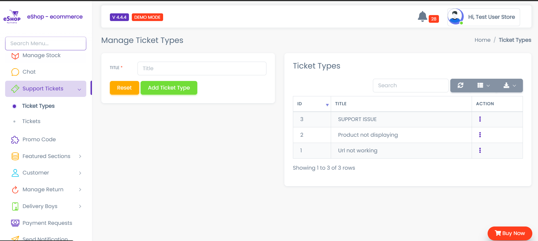 Support Ticket Types Configuration