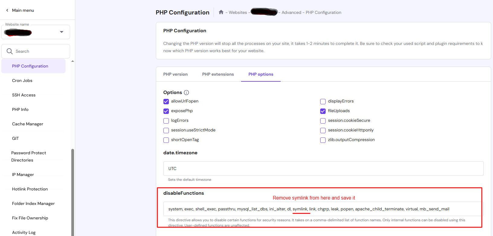 Disable symlink