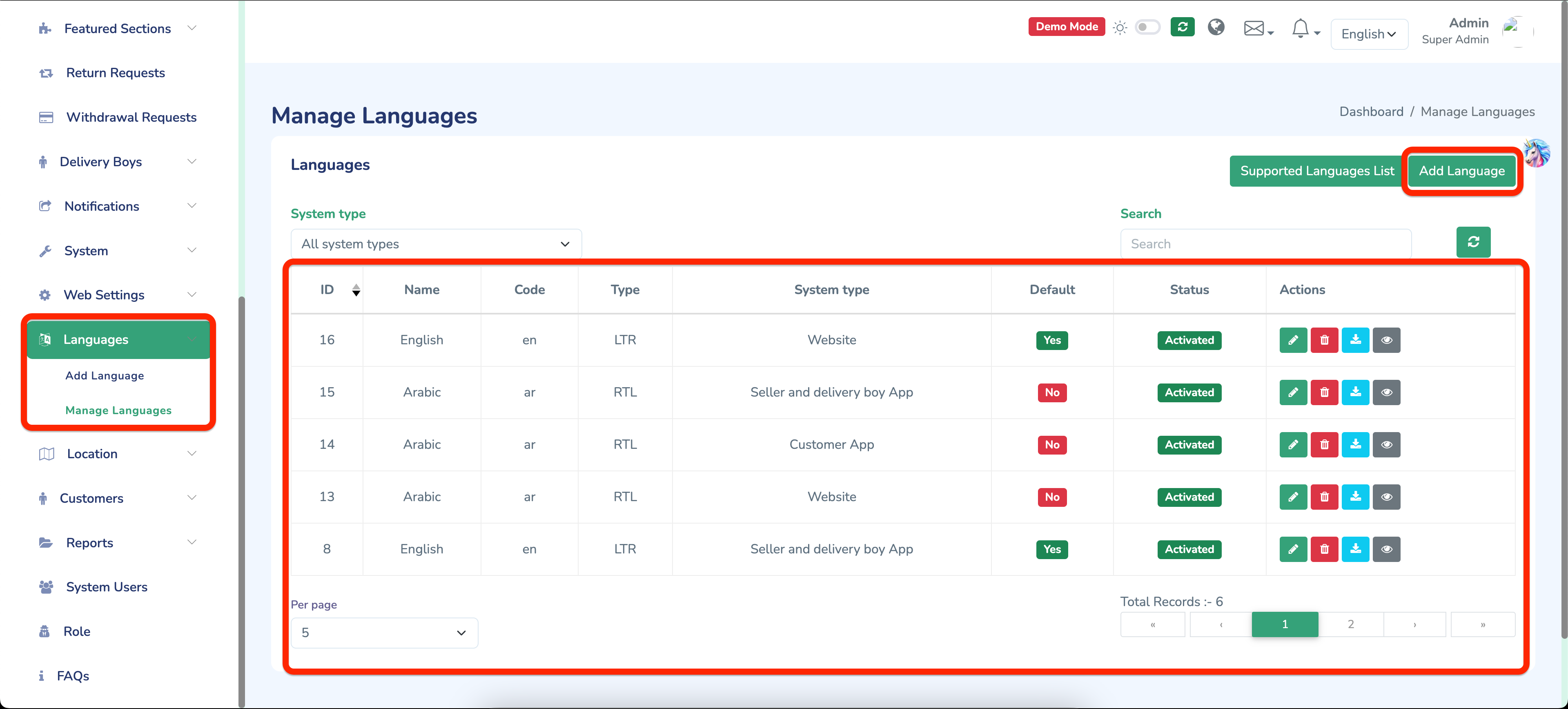 Manage Languages