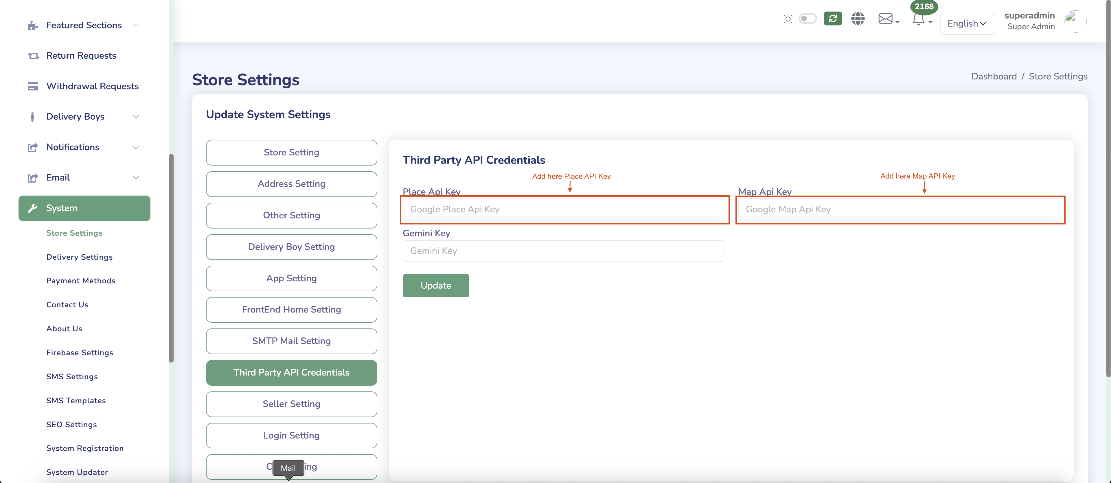 Penal API Key Restriction Screenshot