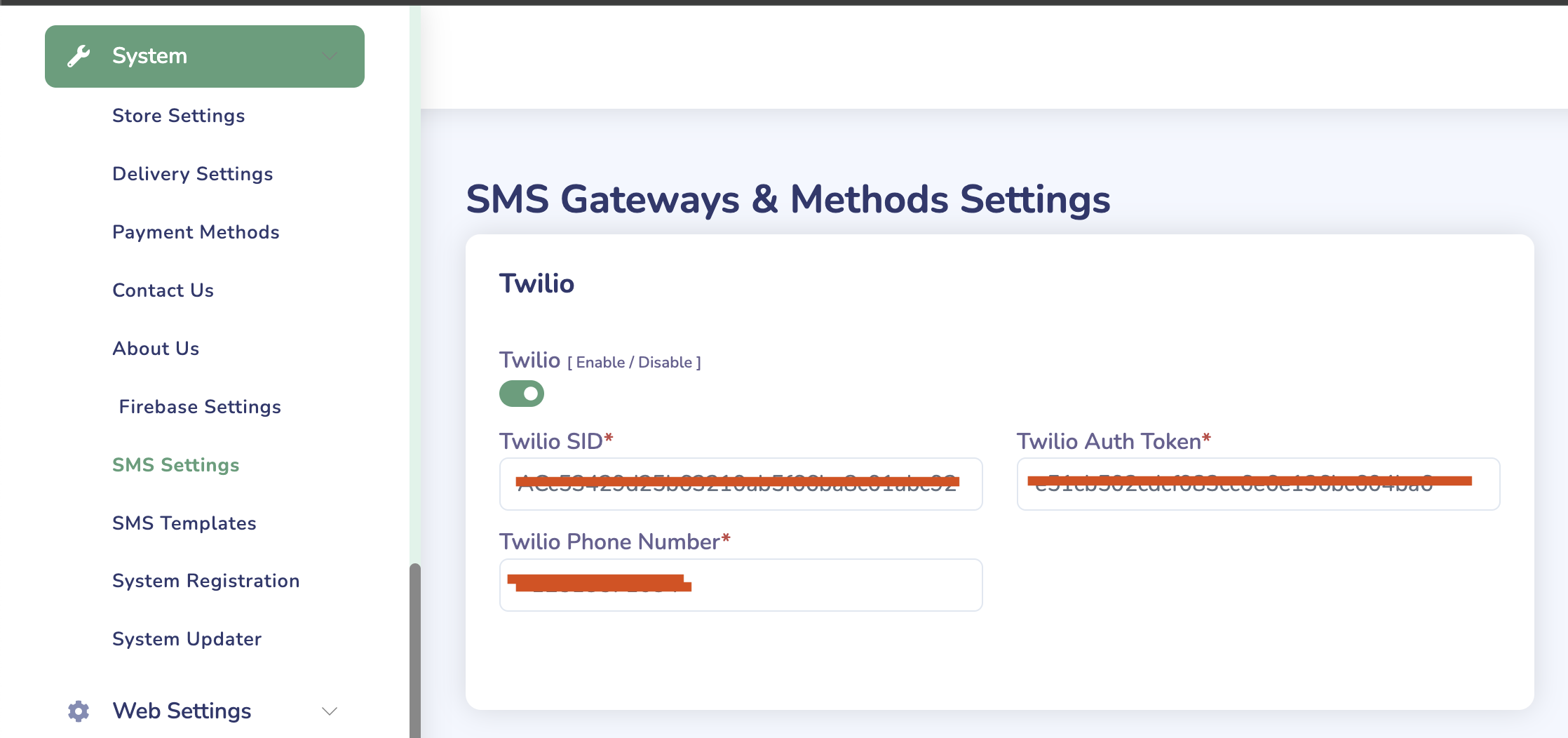 Twilio Setting