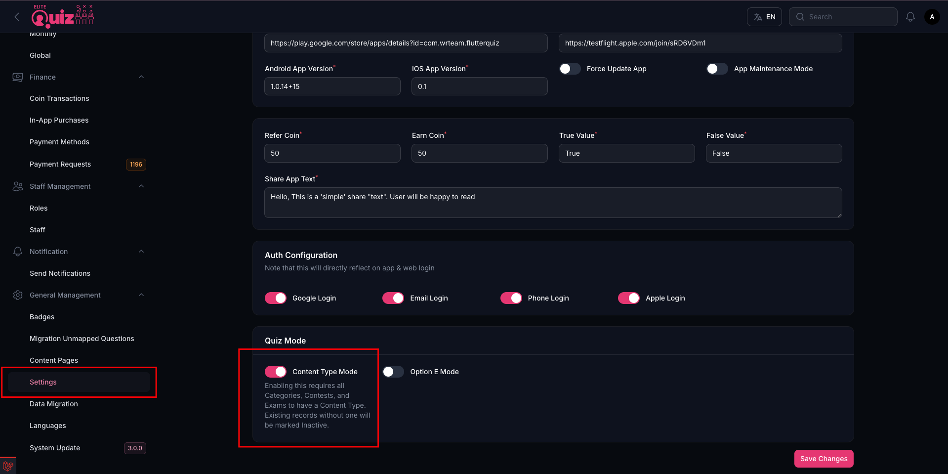 Admin Language Setting