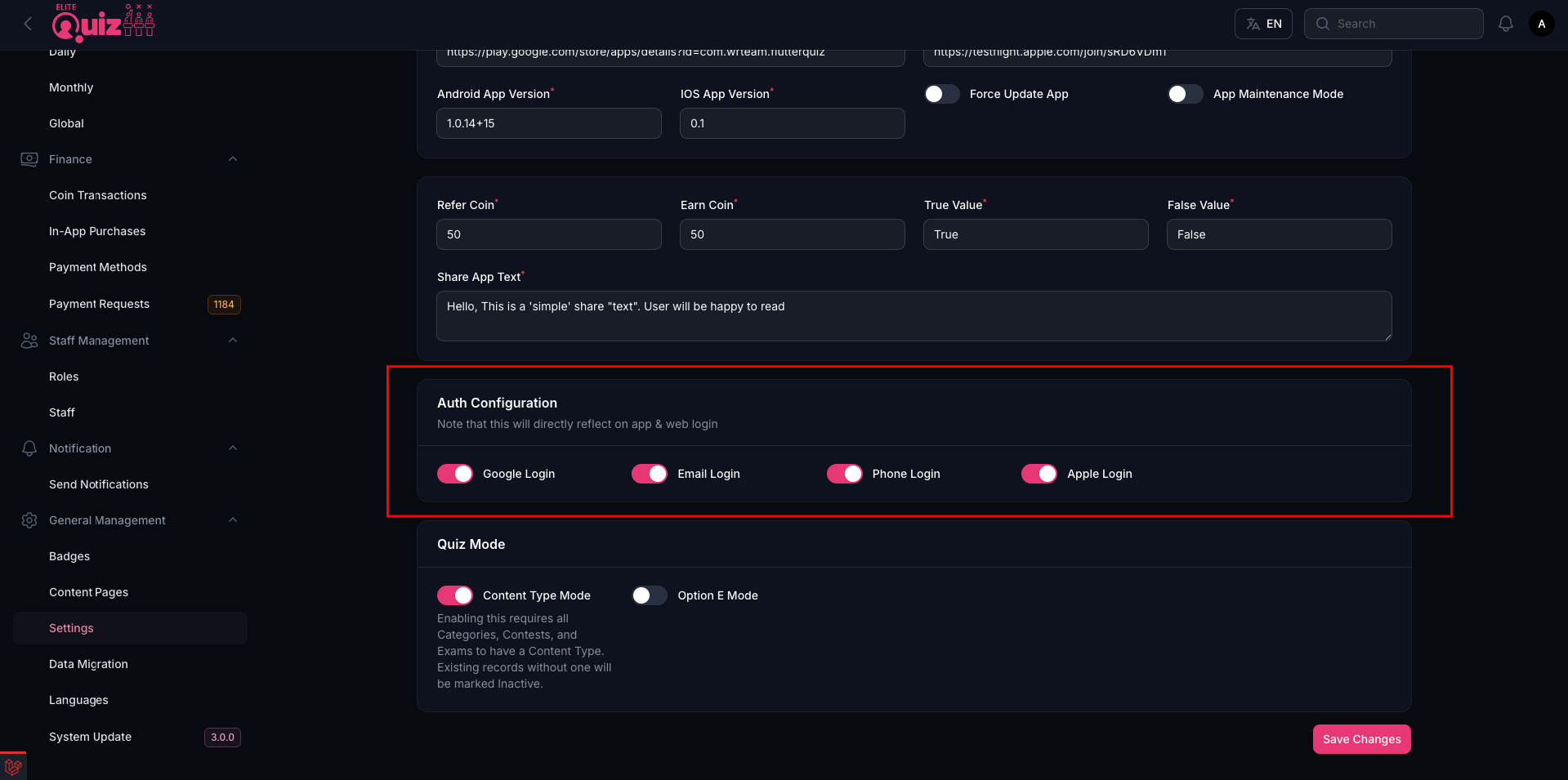 Authentication Settings