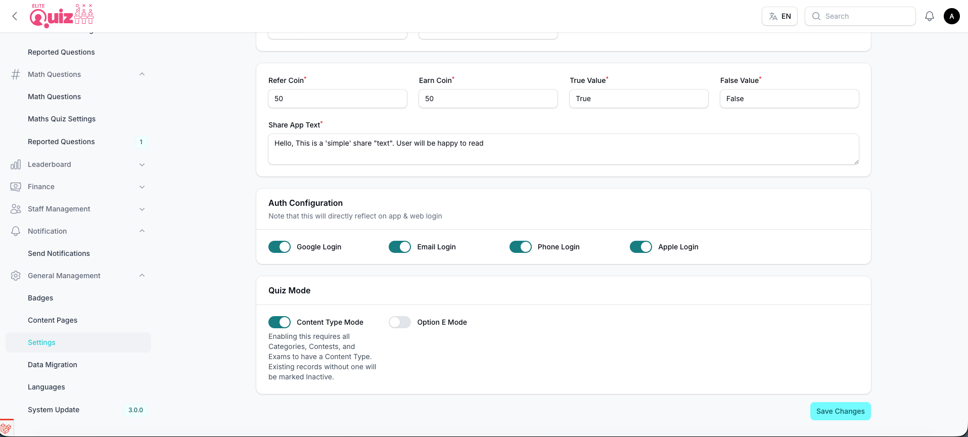 Enable Content Type Mode