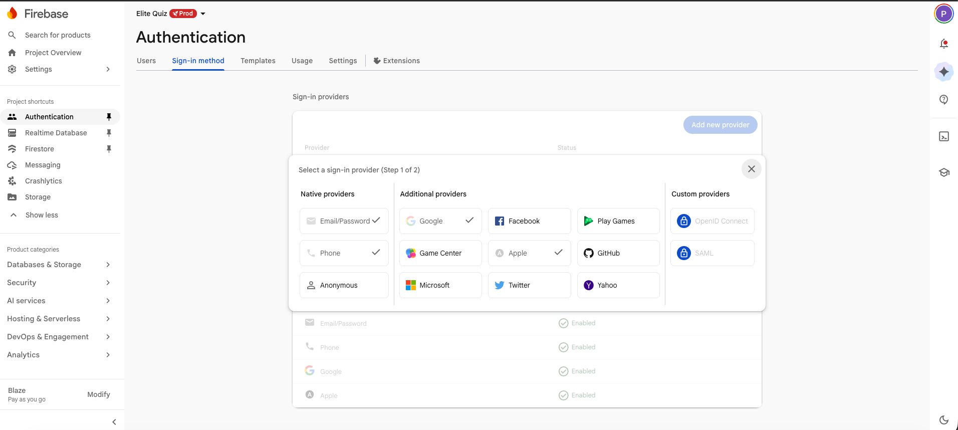 Firebase Authentication Providers