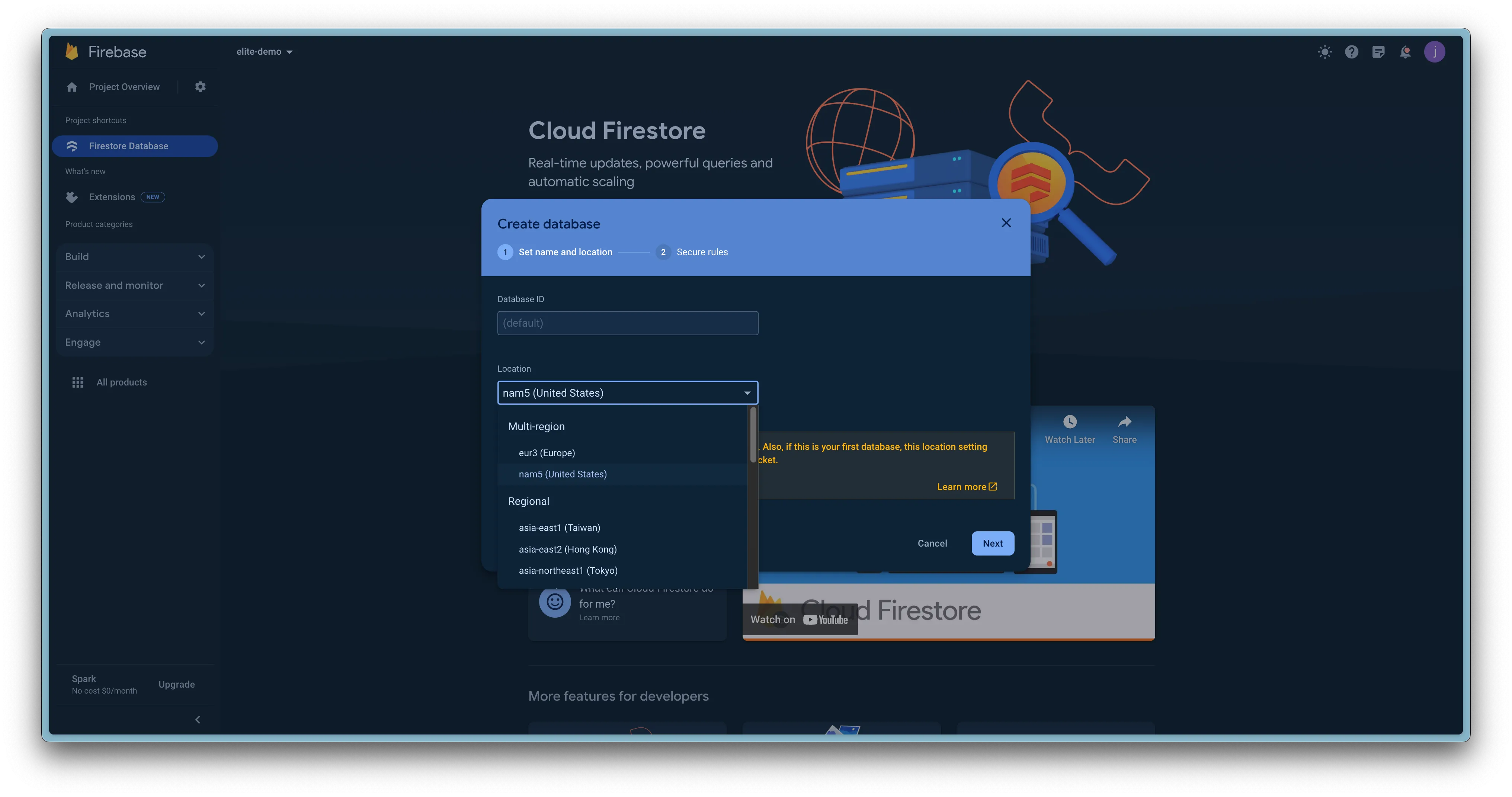 Screenshot: Select Database Location
