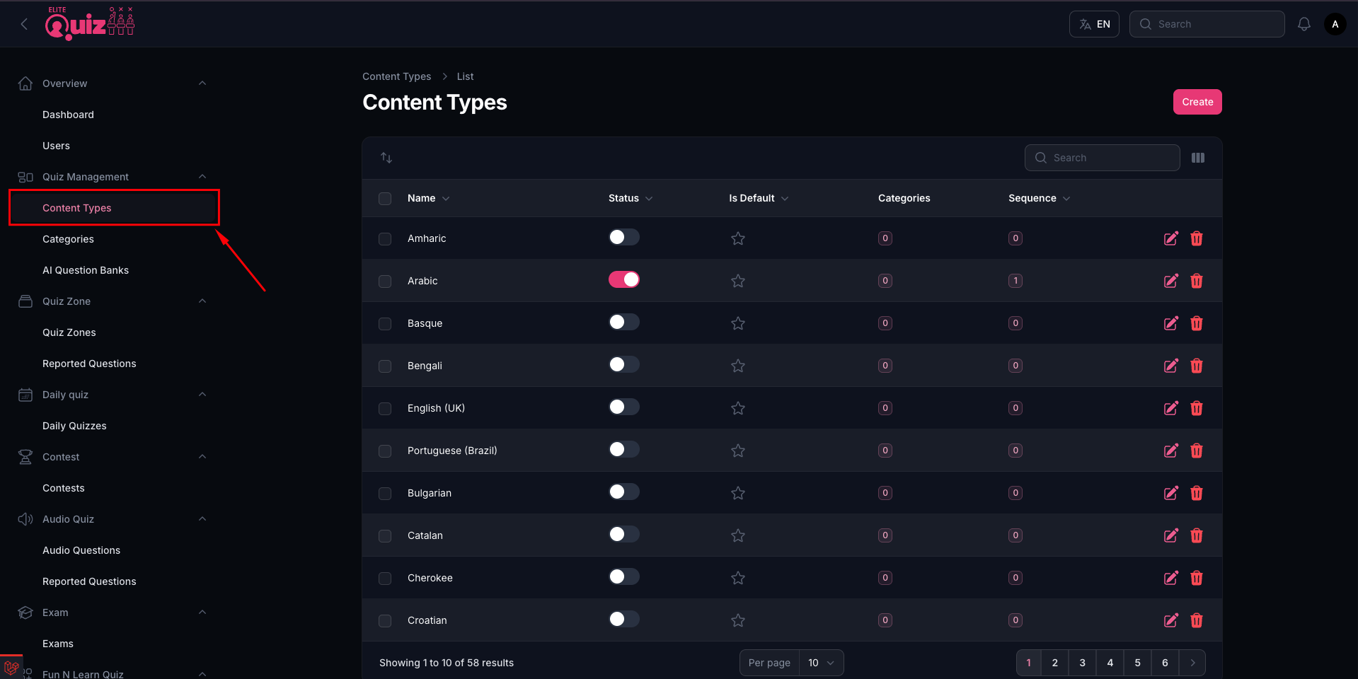 Manage Quiz Languages