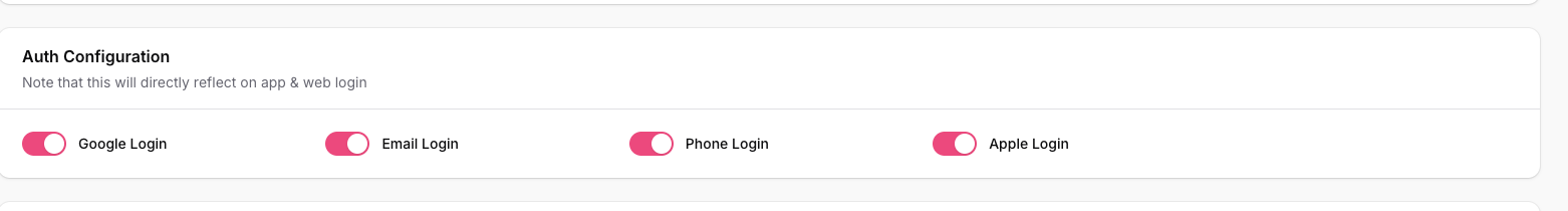 Screenshot: Auth Configuration in Admin Panel System Configurations