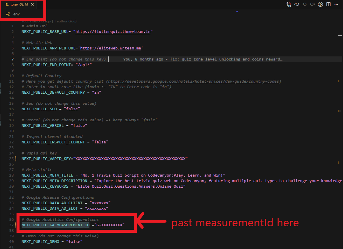 measurementId paste in .env file in code 