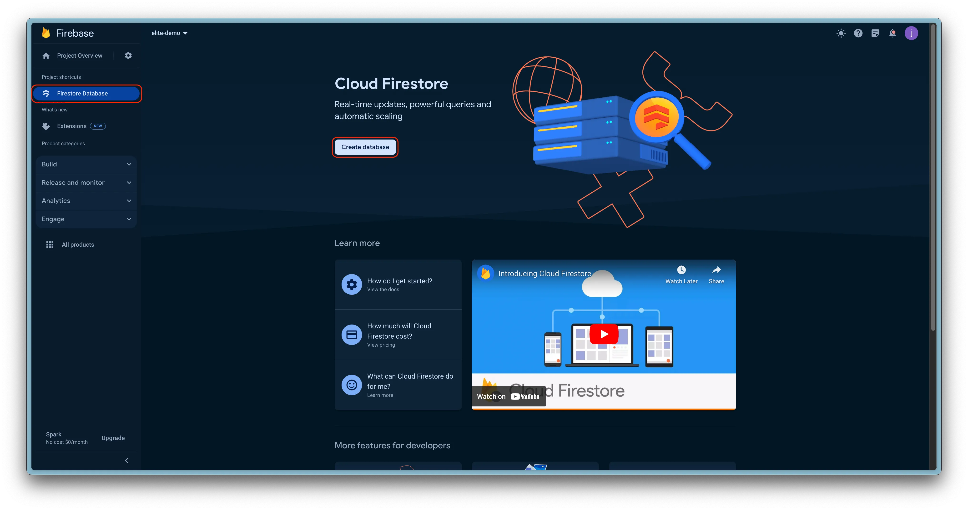 Screenshot: Create Firestore Database