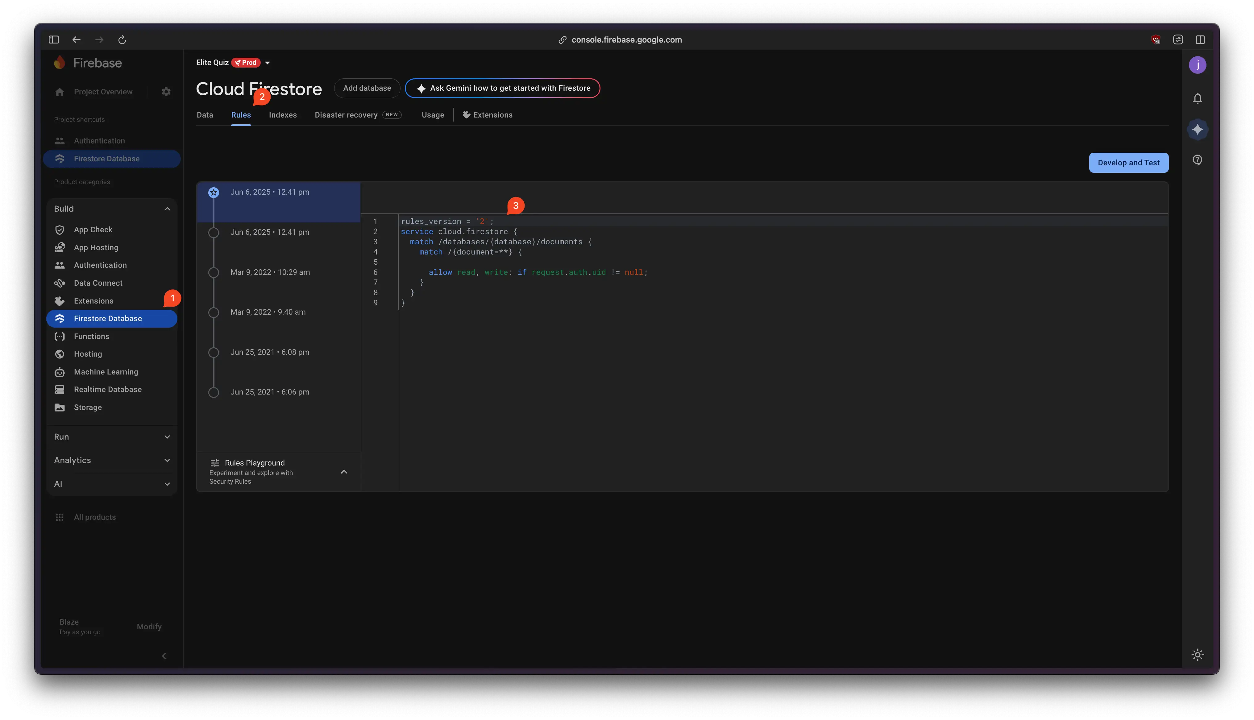Screenshot: Add Rule in Firestore