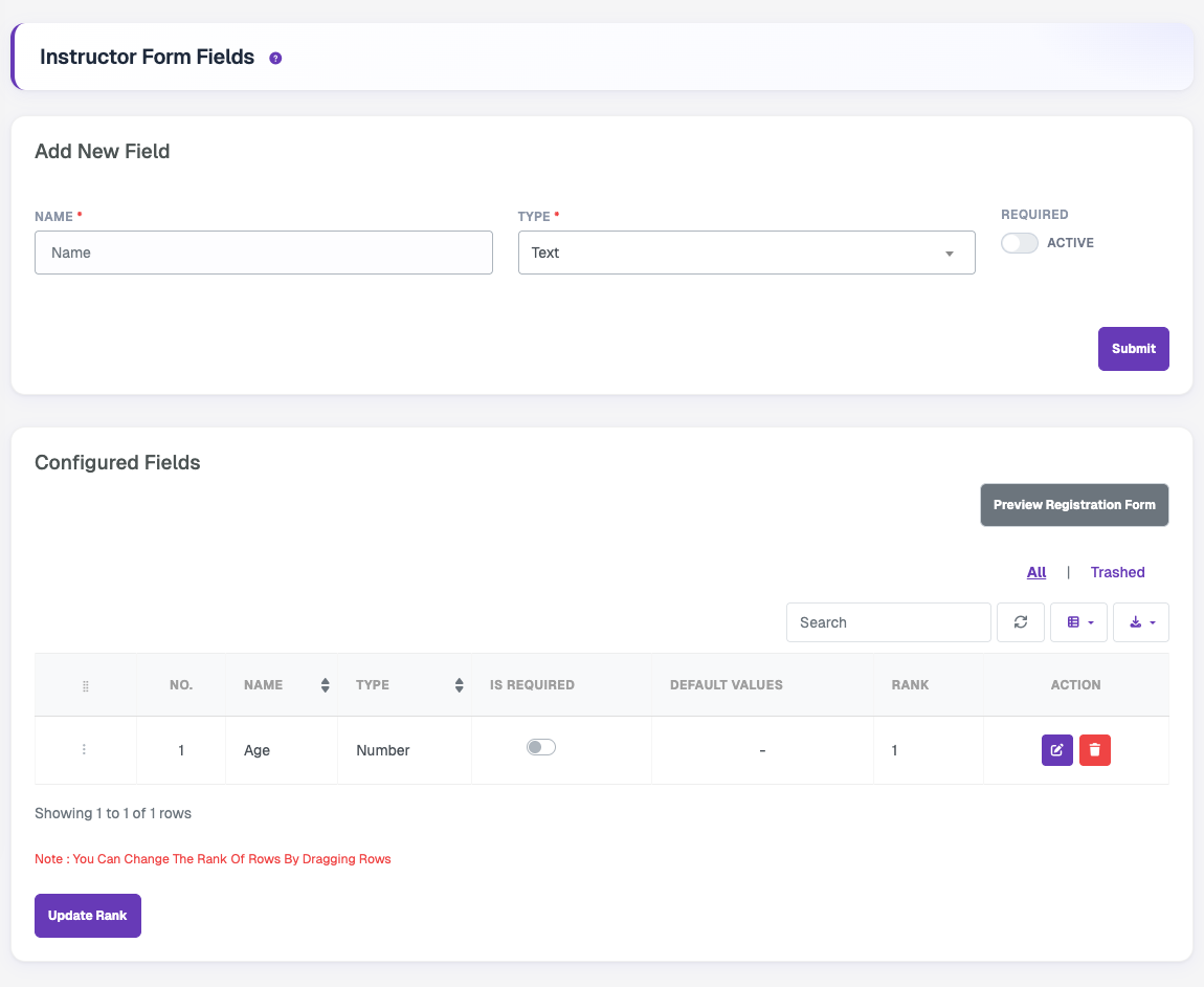 Instructor Form Fields