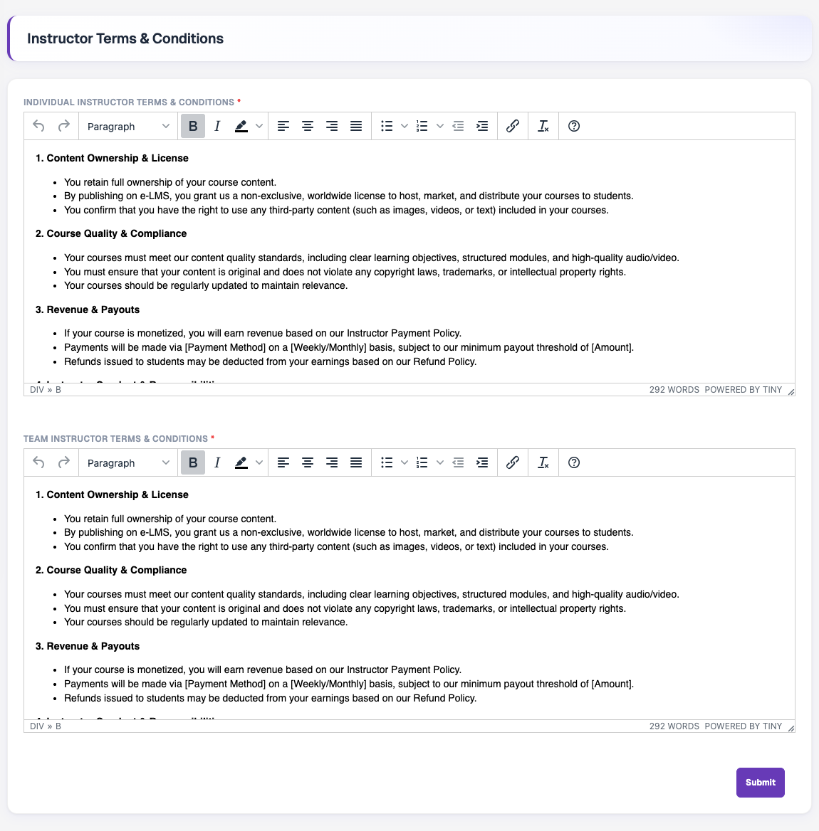 Instructor Terms